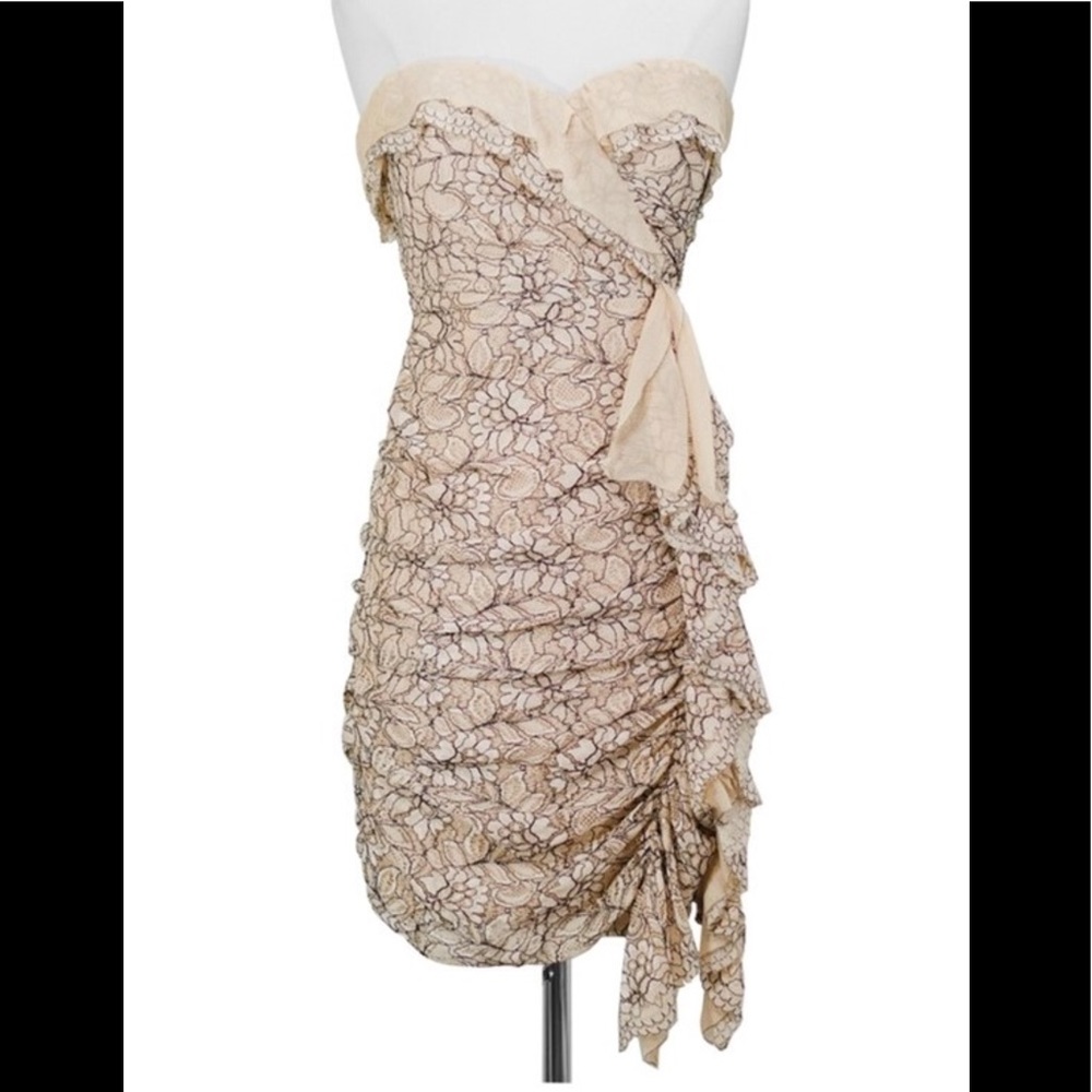 BCBG Max Azria Floral Lace Strapless Dress